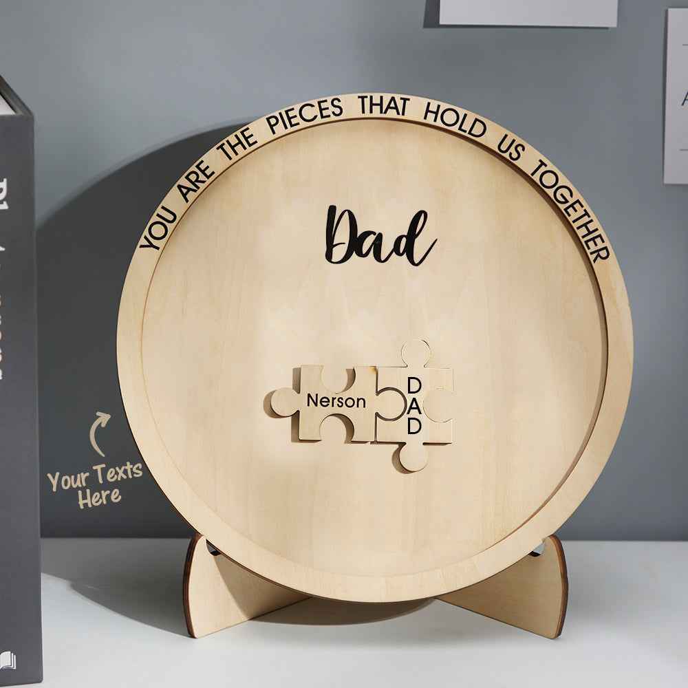 Custom Engraved Ornament Round Wooden Puzzle Pieces Sign Gifts for Parents