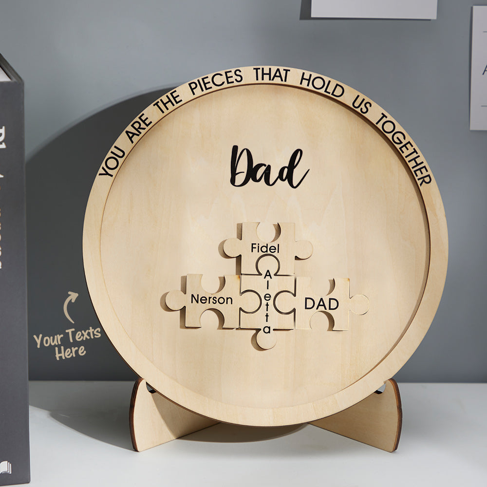 Personalised Round Wooden Puzzle Sign - Custom Engraved Gift for Mum & Dad
