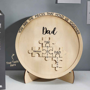 Custom Engraved Ornament Round Wooden Puzzle Pieces Sign Gifts for Parents