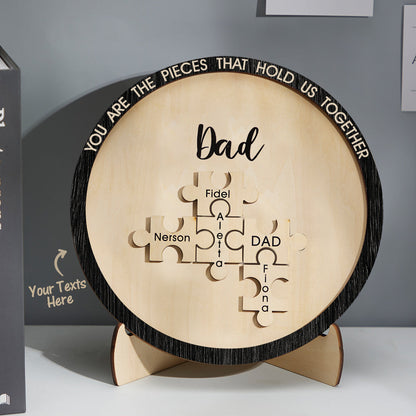 Personalised Round Wooden Puzzle Sign - Custom Engraved Gift for Mum & Dad