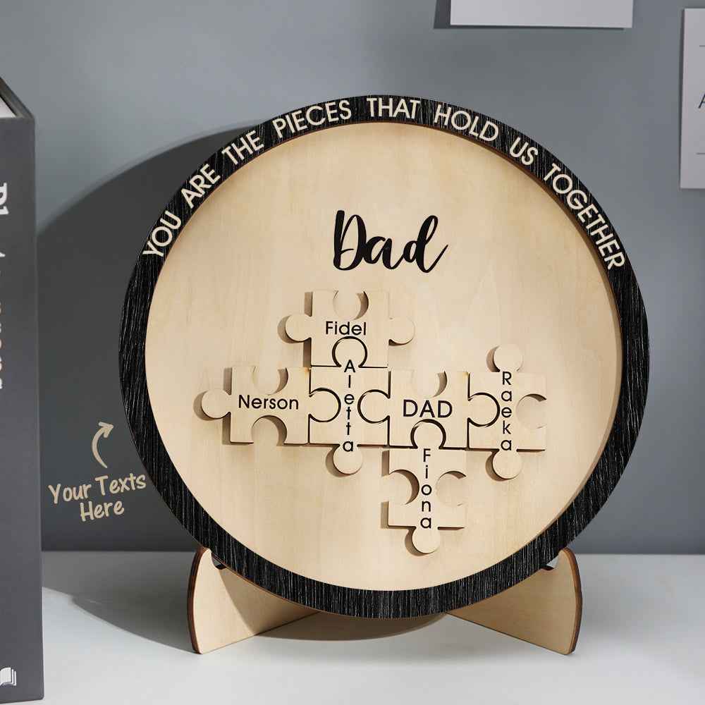 Custom Engraved Ornament Round Wooden Puzzle Pieces Sign Gifts for Parents