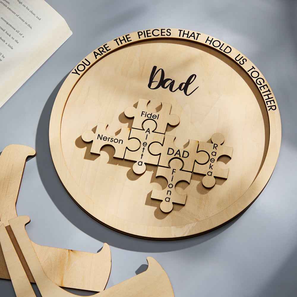 Custom Engraved Ornament Round Wooden Puzzle Pieces Sign Gifts for Parents