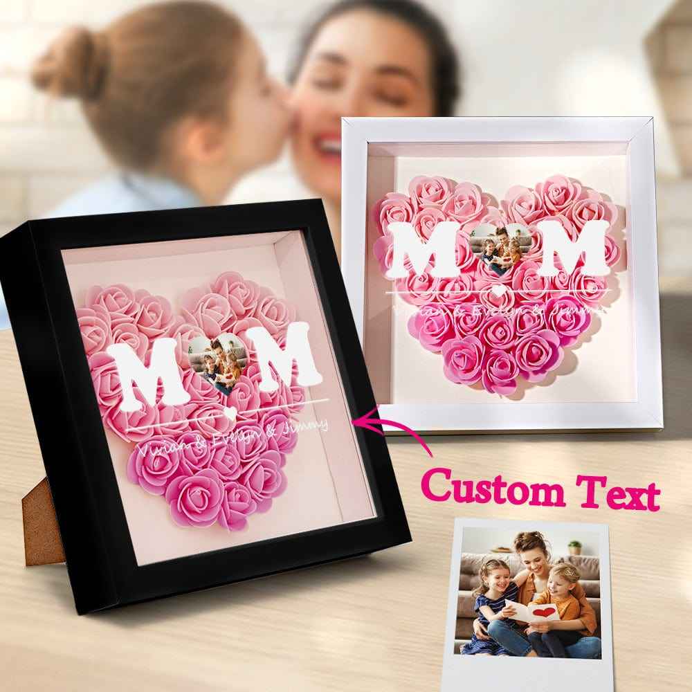 Custom Photo Flower Shadow Box Personalized Heart Gradient Pink Flower Shadowbox Frame Gift for Mom