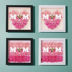 Custom Photo Flower Shadow Box Personalized Heart Gradient Pink Flower Shadowbox Frame Gift for Mom