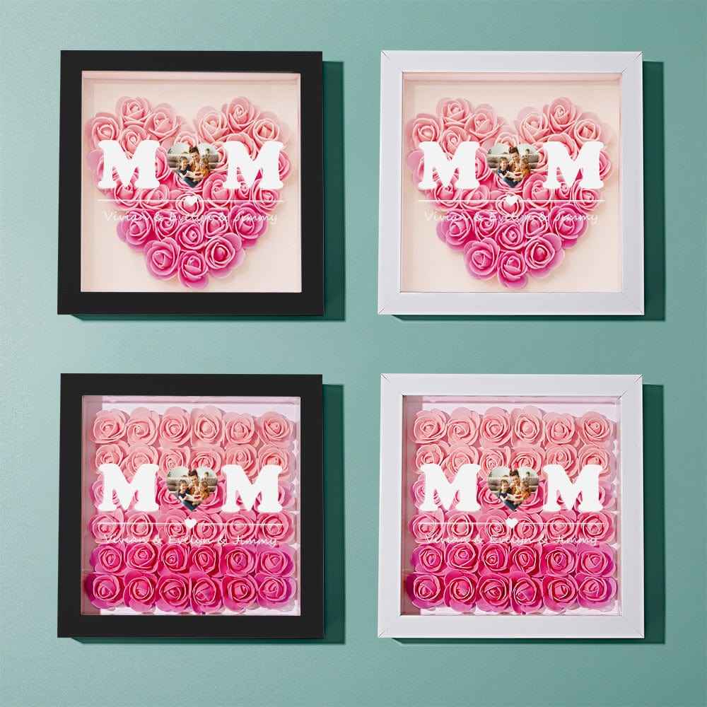 Custom Photo Flower Shadow Box Personalized Heart Gradient Pink Flower Shadowbox Frame Gift for Mom