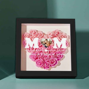 Custom Photo Flower Shadow Box Personalized Heart Gradient Pink Flower Shadowbox Frame Gift for Mom