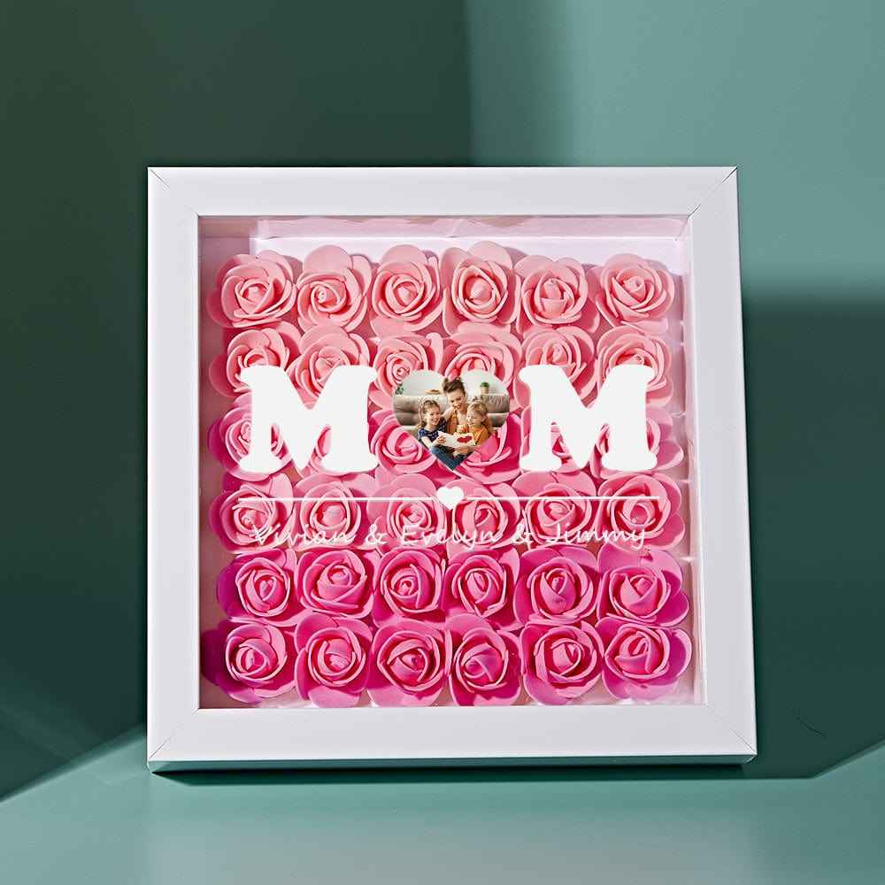 Custom Photo Flower Shadow Box Personalized Heart Gradient Pink Flower Shadowbox Frame Gift for Mom
