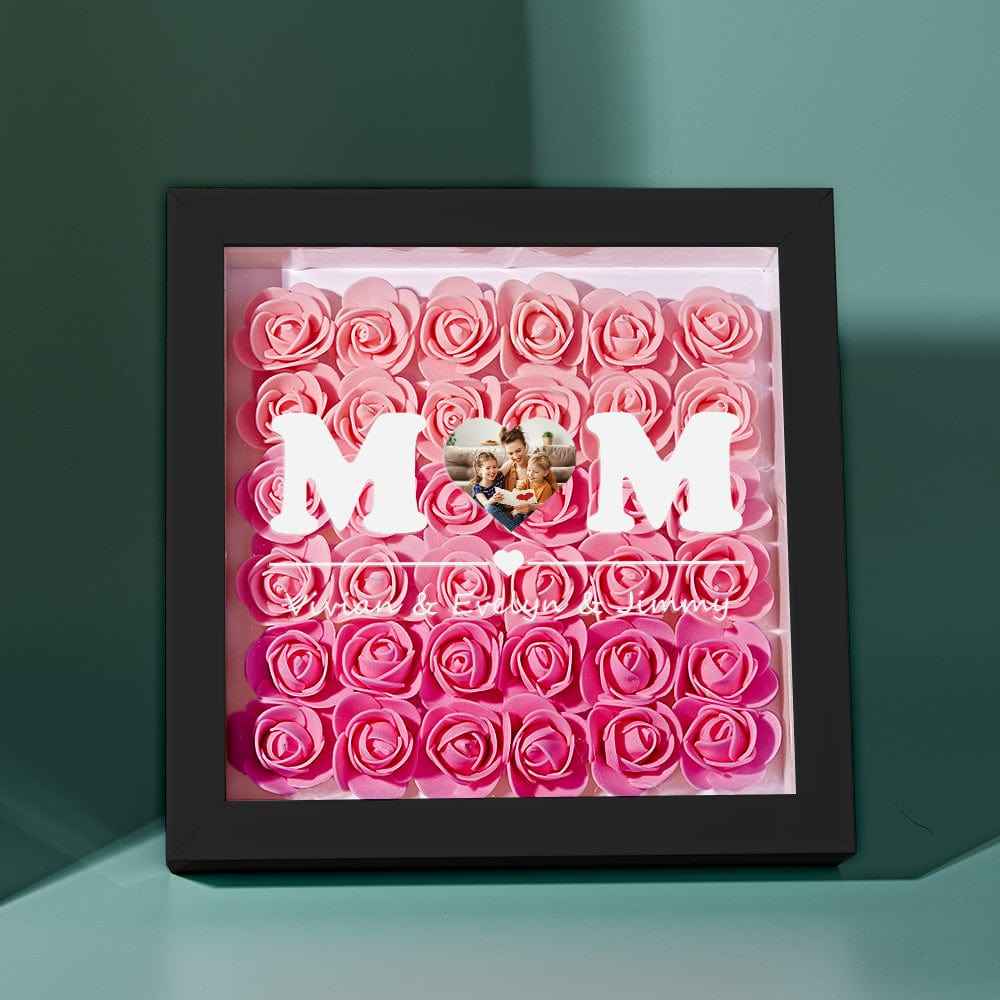 Custom Photo Flower Shadow Box Personalized Heart Gradient Pink Flower Shadowbox Frame Gift for Mom