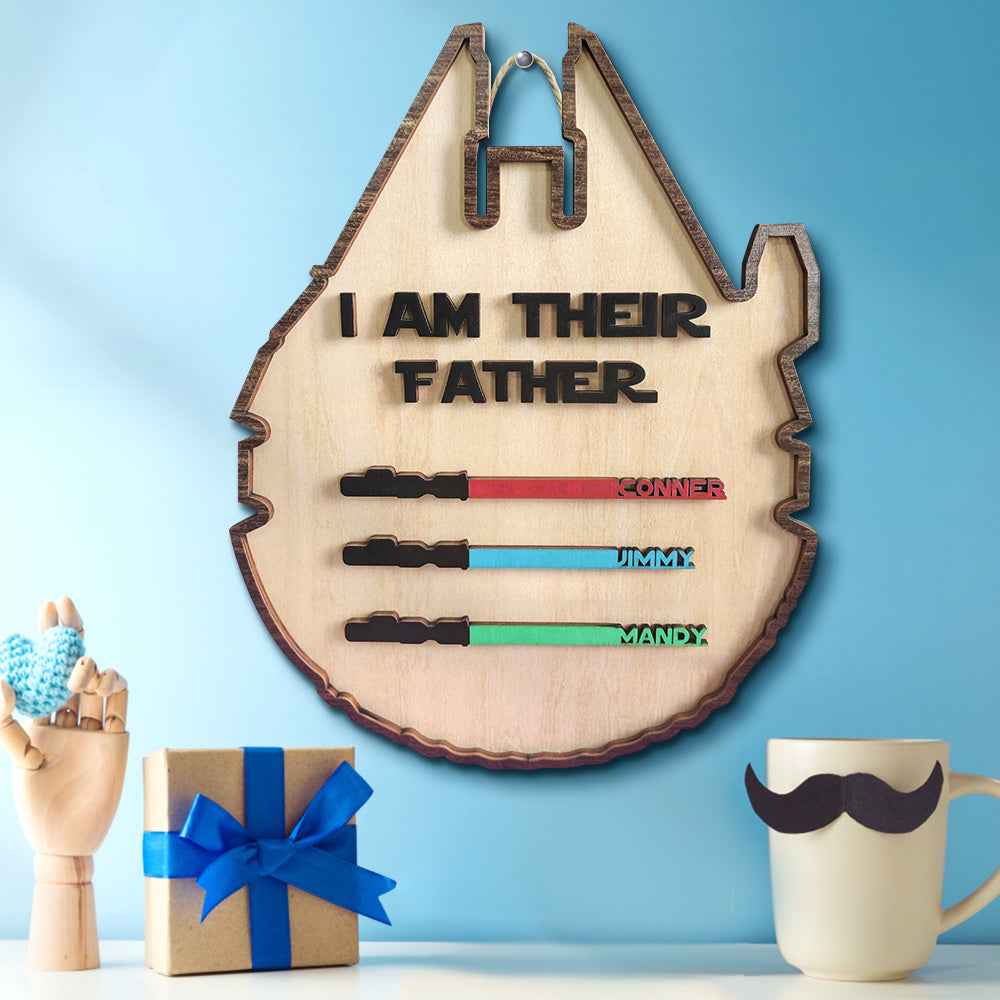 Personalized Light Saber Plaque I Am Their Father Wooden Sign Father's Day Gift
