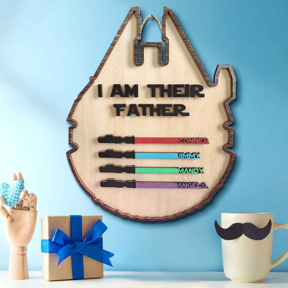 Personalized Light Saber Plaque I Am Their Father Wooden Sign Father's Day Gift