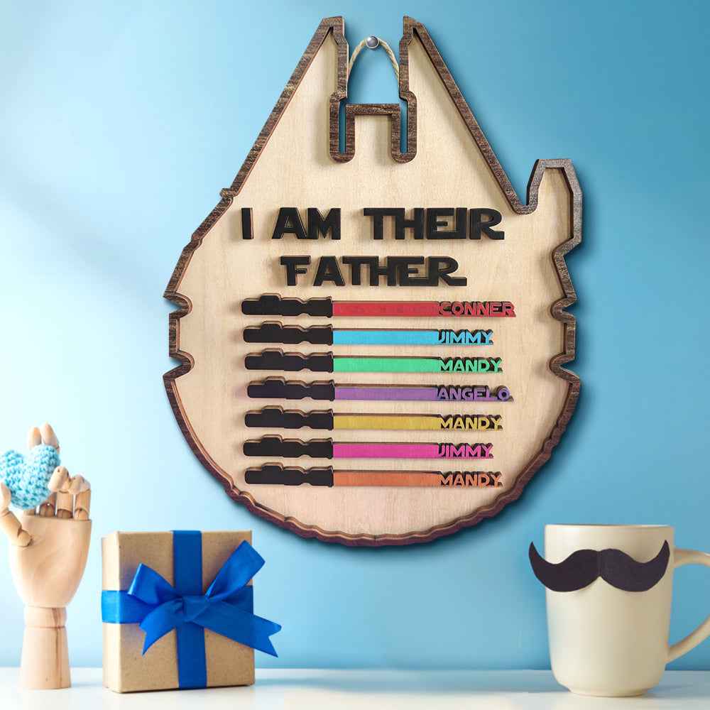Personalized Light Saber Plaque I Am Their Father Wooden Sign Father's Day Gift