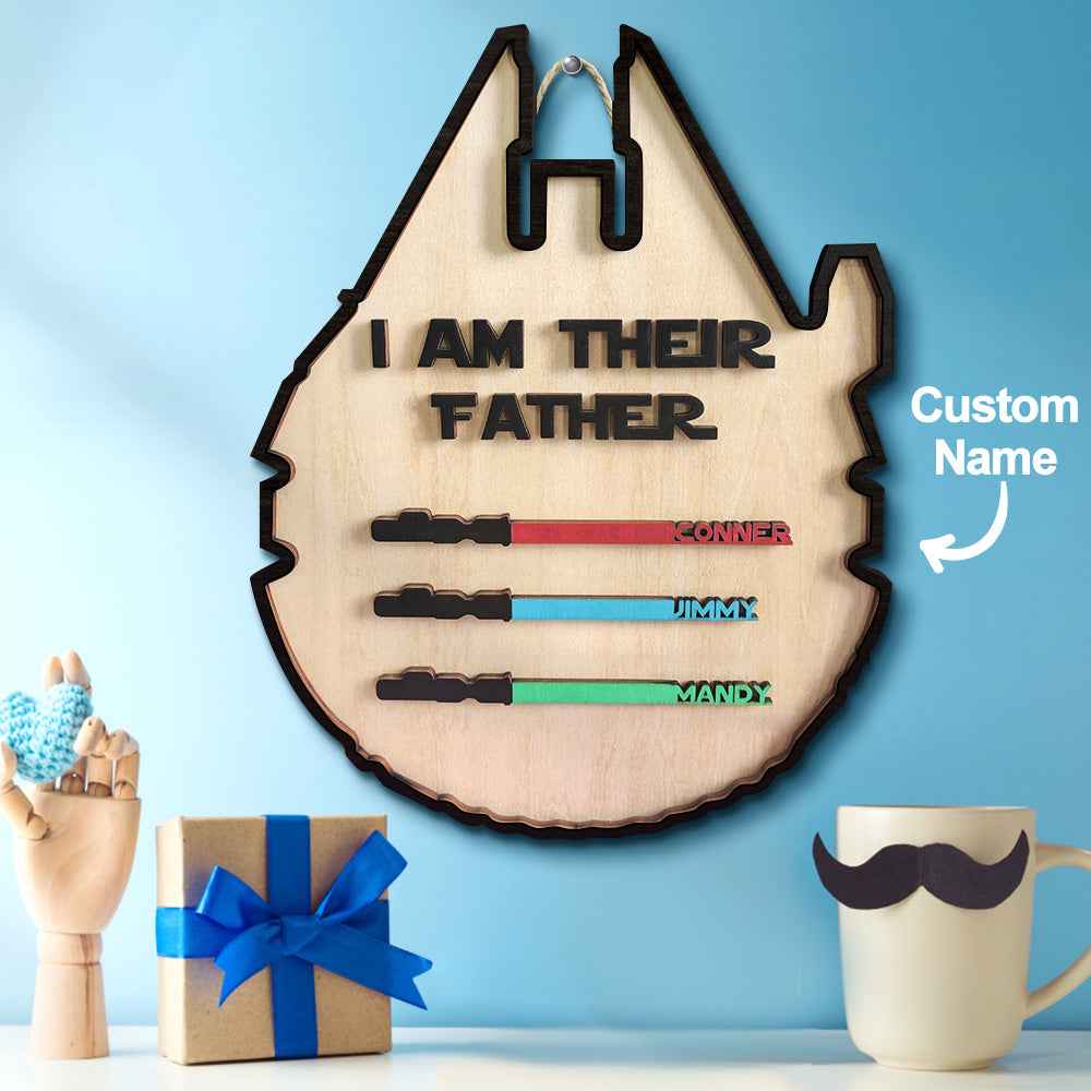 Personalized Light Saber Plaque I Am Their Father Wooden Sign Father's Day Gift