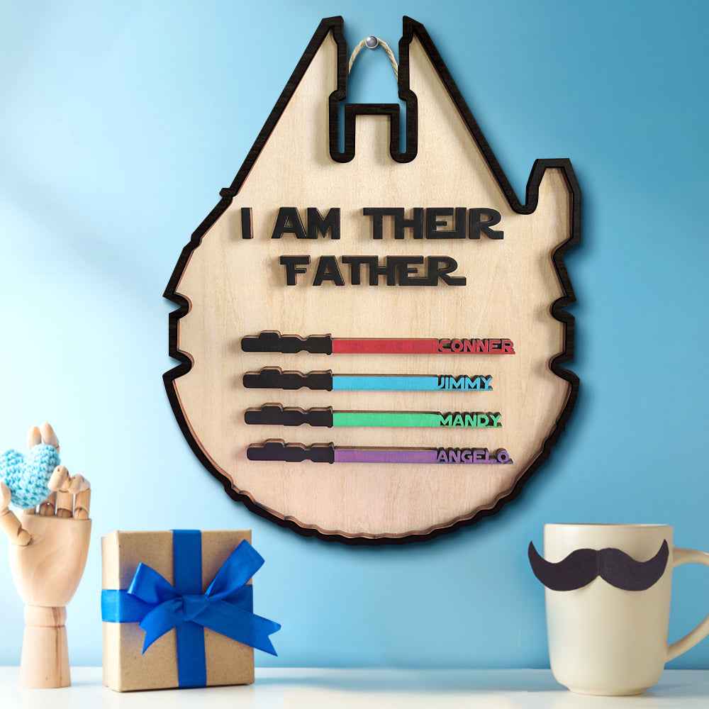 Personalized Light Saber Plaque I Am Their Father Wooden Sign Father's Day Gift