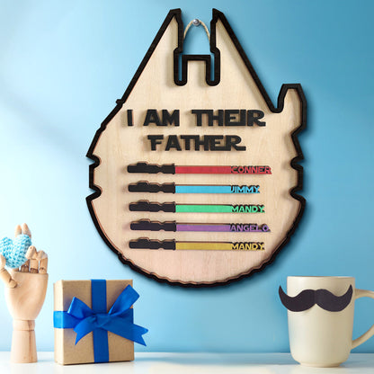 Personalised 'I Am Their Father' Lightsaber Plaque - Custom Wooden Sign for Dad