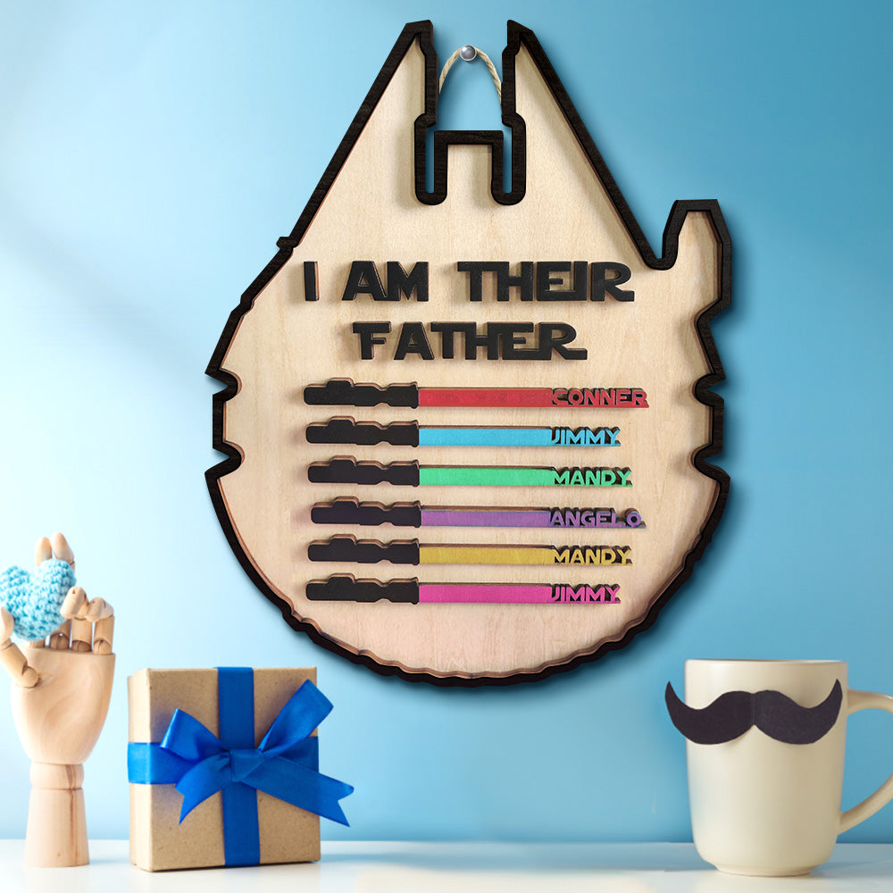 Personalised 'I Am Their Father' Lightsaber Plaque - Custom Wooden Sign for Dad