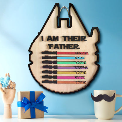 Personalised 'I Am Their Father' Lightsaber Plaque - Custom Wooden Sign for Dad