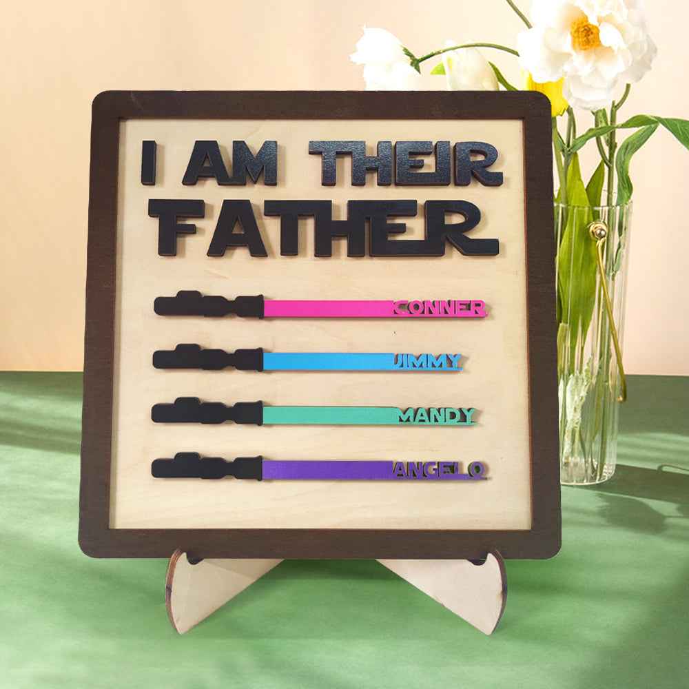 Father's Day Gifts Personalized Wood Plauqe I Am Their Father Sign Wooden Lightsaber Plaque
