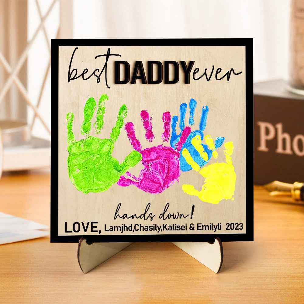 Custom Wooden Handprint Sign Personalized Father's Day DIY Hands Down Plaque Gifts