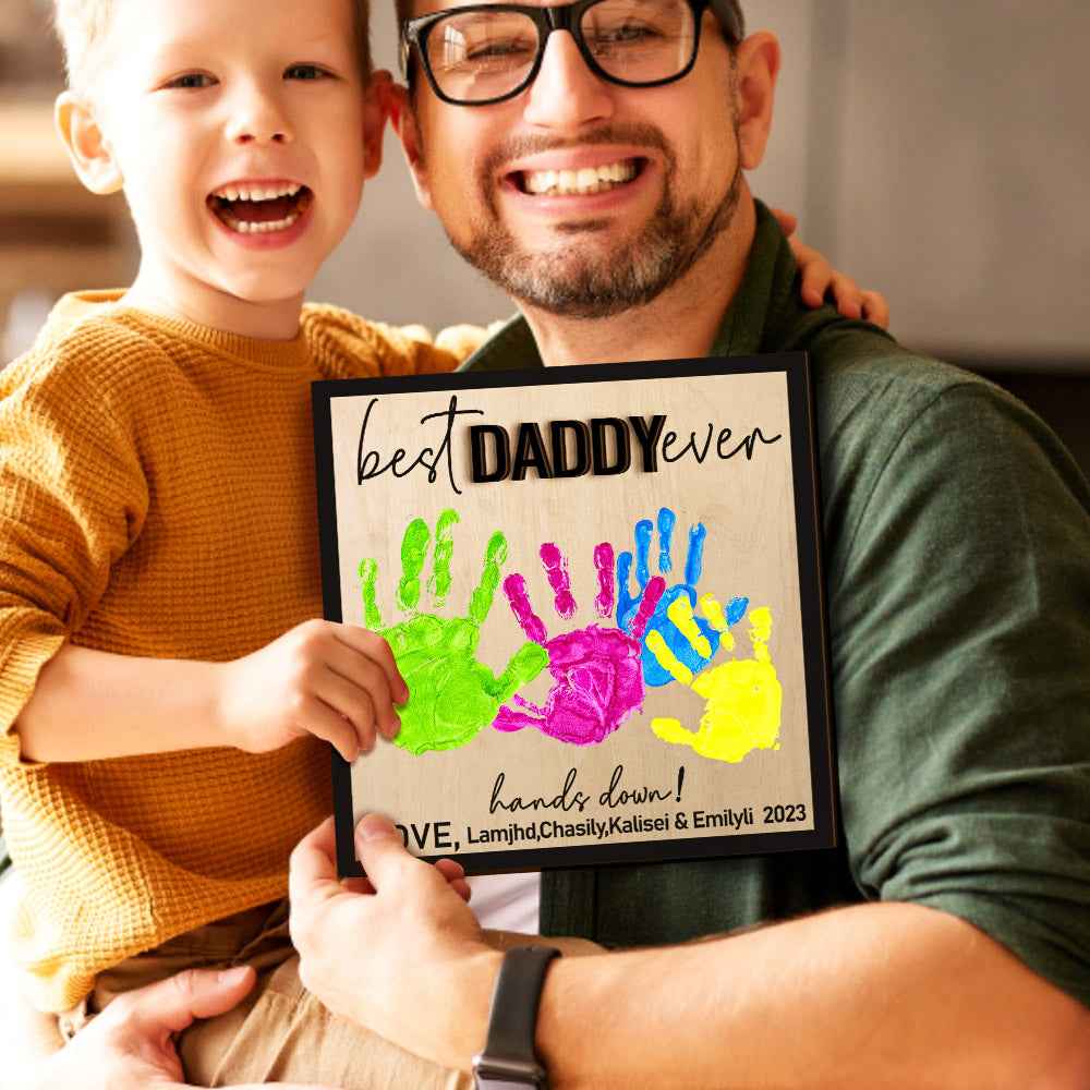 Custom Wooden Handprint Sign Personalized Father's Day DIY Hands Down Plaque Gifts