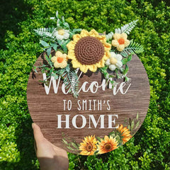 Welcome Door Sign Crocheted Flower Custom Text Front Door Decorations Unique Gifts