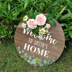 Welcome Door Sign Crocheted Flower Custom Text Front Door Decorations Unique Gifts