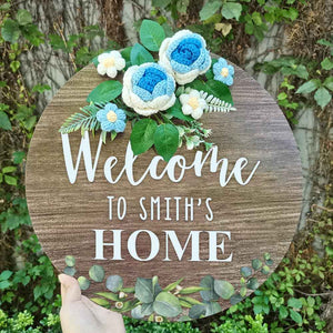 Welcome Door Sign Crocheted Flower Custom Text Front Door Decorations Unique Gifts