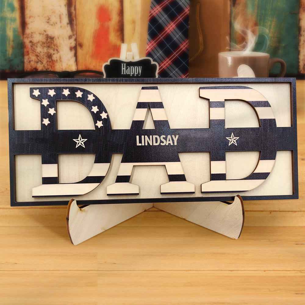 Personalized Wooden Dad Sign Family Name Sign Plaque Father's Day Birthday Gift for Dad Grandpa