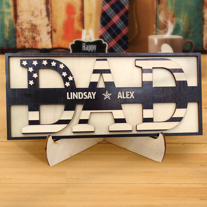 Personalised Wooden Dad Sign - Custom Family Name Plaque - Father's Day & Birthday Gift