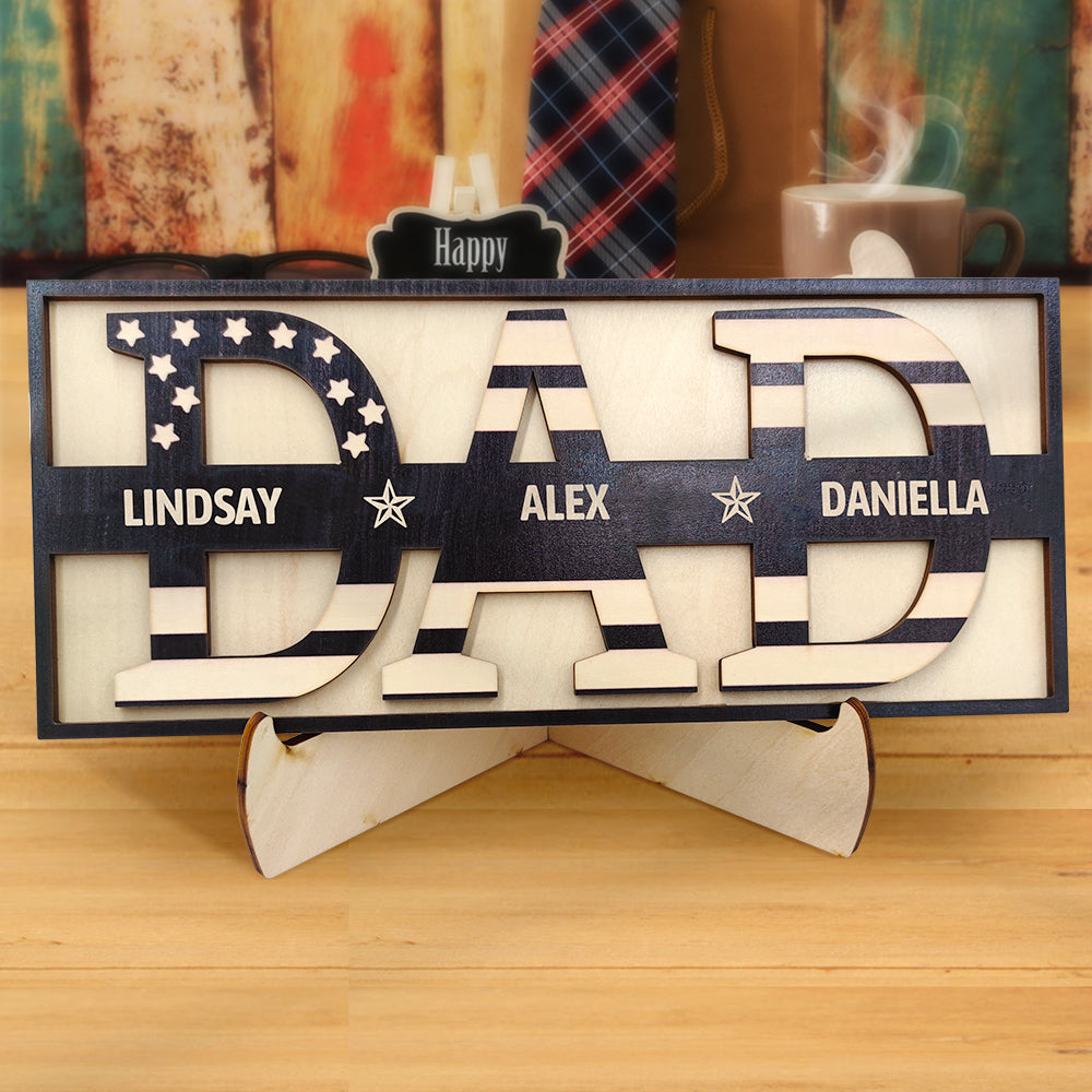 Personalised Wooden Dad Sign - Custom Family Name Plaque - Father's Day & Birthday Gift