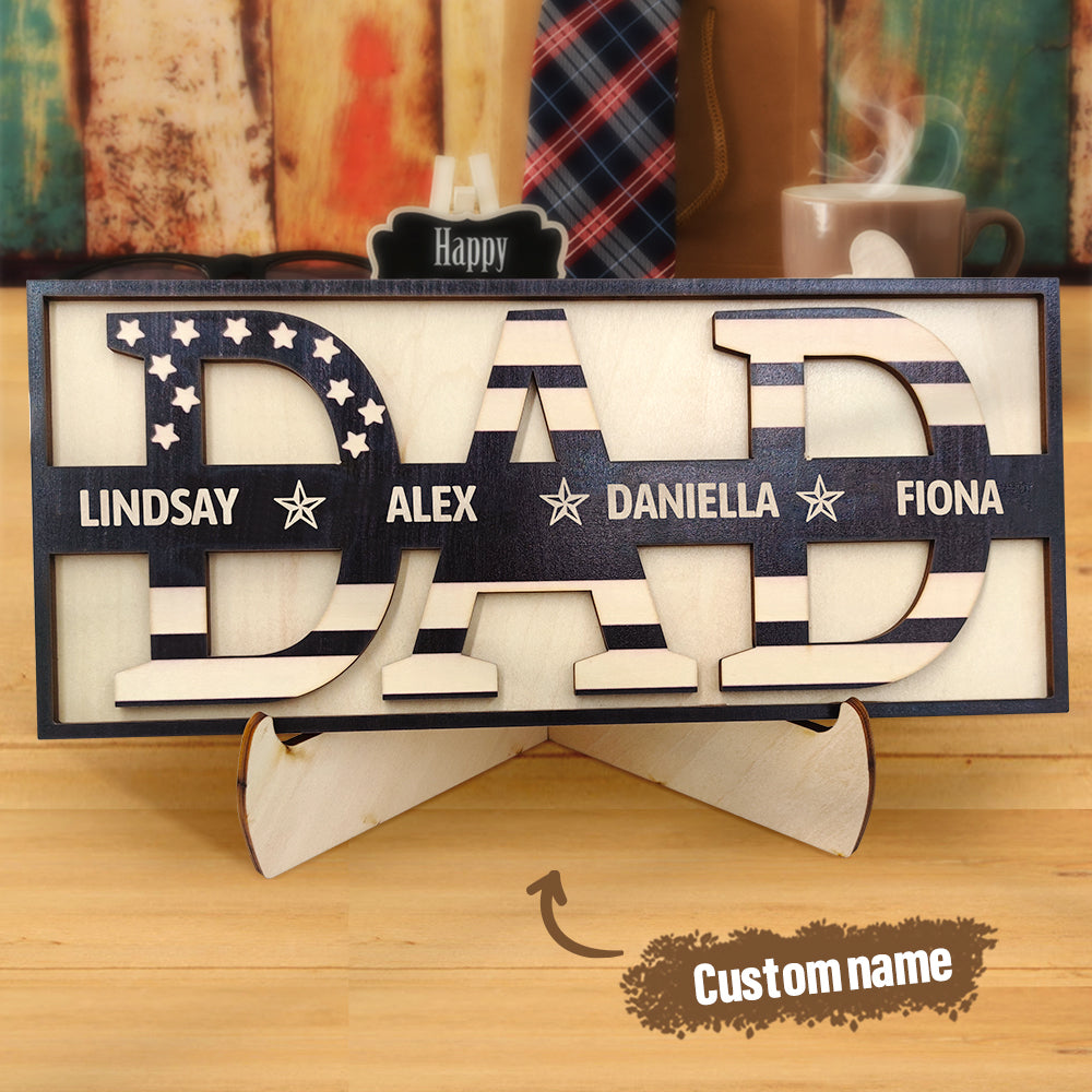 Personalised Wooden Dad Sign - Custom Family Name Plaque - Father's Day & Birthday Gift
