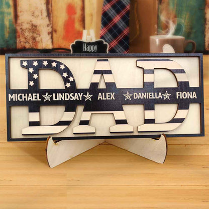 Personalized Wooden Dad Sign Family Name Sign Plaque Father's Day Birthday Gift for Dad Grandpa