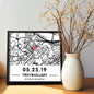 Personalised hand-drawn street map plaque in a clean framed acrylic design — custom framed acrylic map sign showing a bespoke street location, perfect anniversary, wedding or Valentine's gift (21.5×21.5×2 cm).