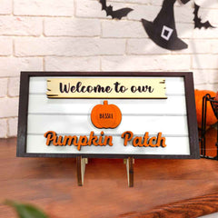 Custom Name Pumpkin Wooden Display Welcome to Our Pumpkin Patch Personalized Halloween Gift