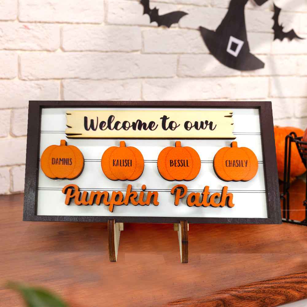 Custom Name Pumpkin Wooden Display Welcome to Our Pumpkin Patch Personalized Halloween Gift