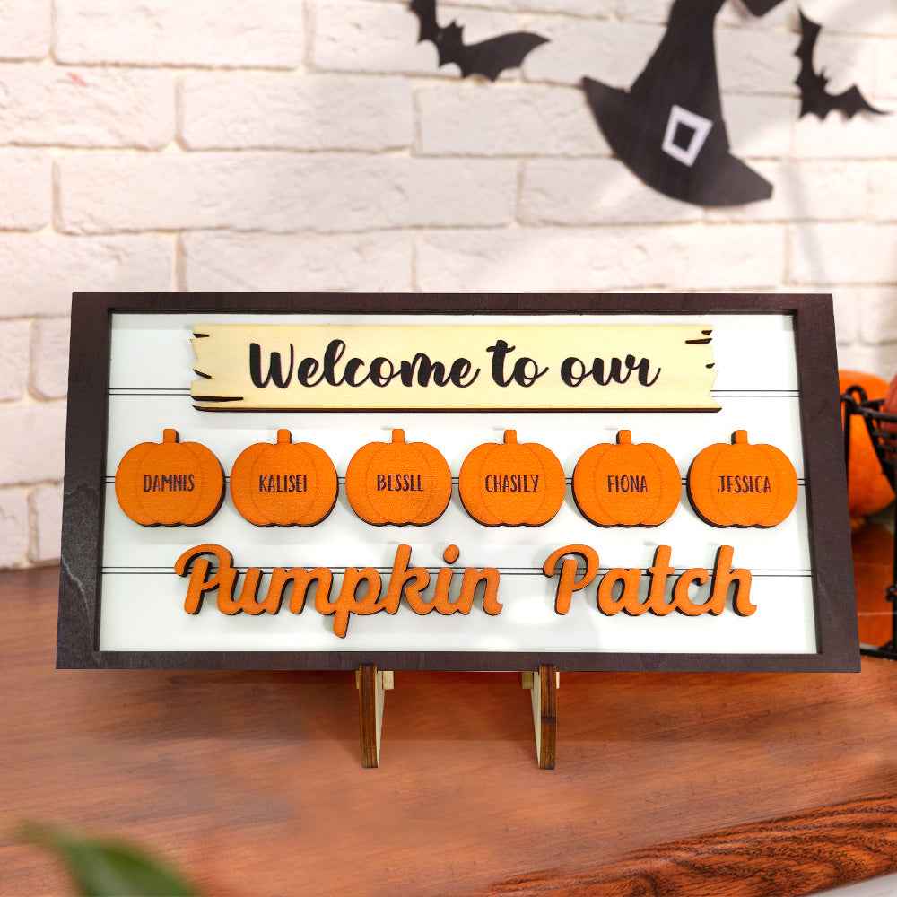 Custom Name Pumpkin Wooden Display Welcome to Our Pumpkin Patch Personalized Halloween Gift