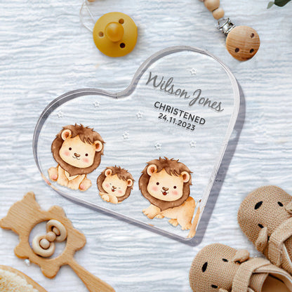 Macro shot showing crisp engraving and polished edges on personalised acrylic heart — engraved keepsake for babies