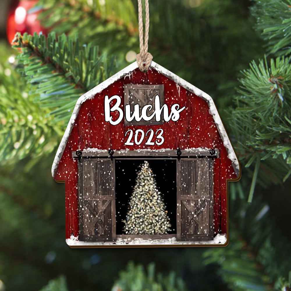 Personalized Red Barn Christmas Ornament Gift for Family