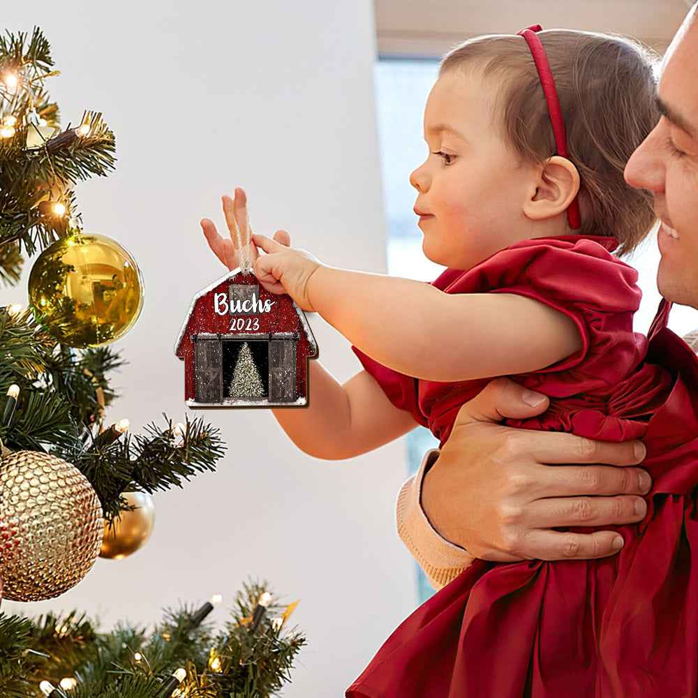 Personalized Red Barn Christmas Ornament Gift for Family
