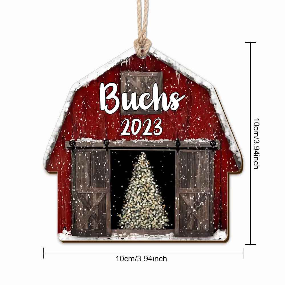 Personalized Red Barn Christmas Ornament Gift for Family