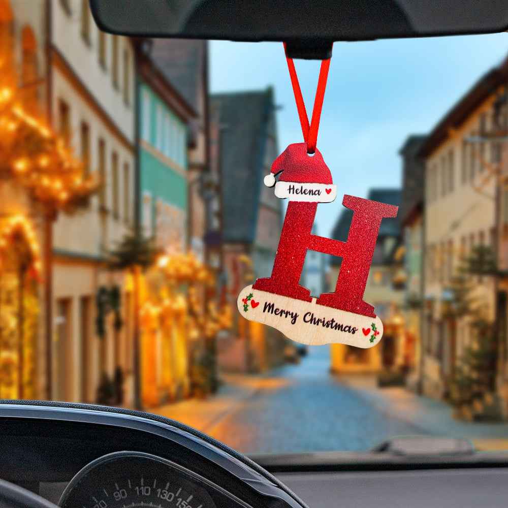 Personalized Christmas Letter Ornament with Red Hat Custom Name Christmas Tree Decoration