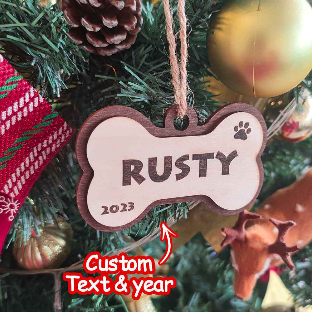 Personalized Dog Name Year Dog Bone Ornament Christmas Gift