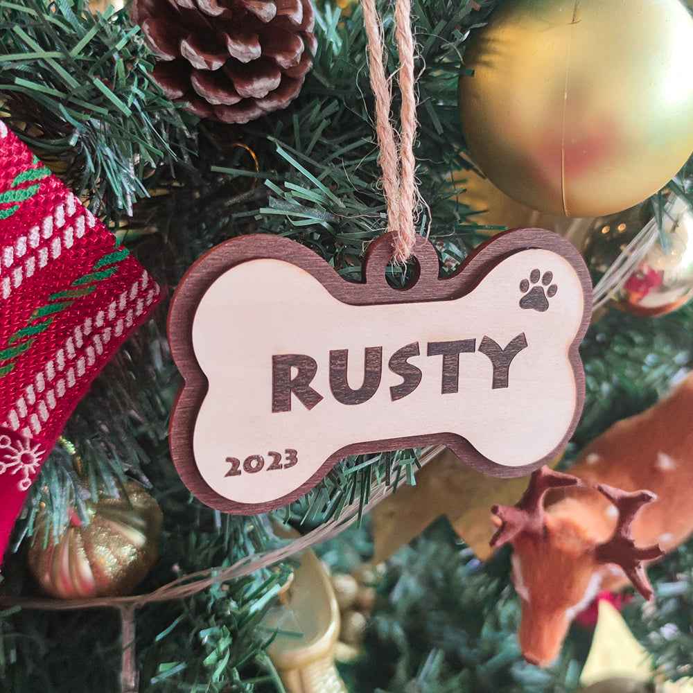 Personalized Dog Name Year Dog Bone Ornament Christmas Gift