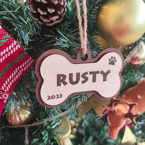 Personalized Dog Name Year Dog Bone Ornament Christmas Gift