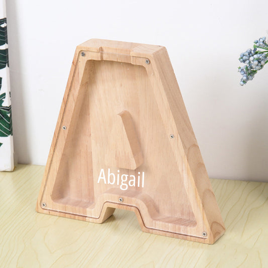 Personalised 26 Letter Wooden Piggy Bank - Custom Name Money Box Gift
