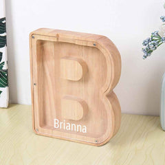 Custom Name Letter Piggy Bank Wooden Engraved Money Box Kids Christmas Gifts
