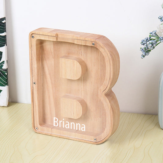 Personalised 26 Letter Wooden Piggy Bank - Custom Name Money Box Gift