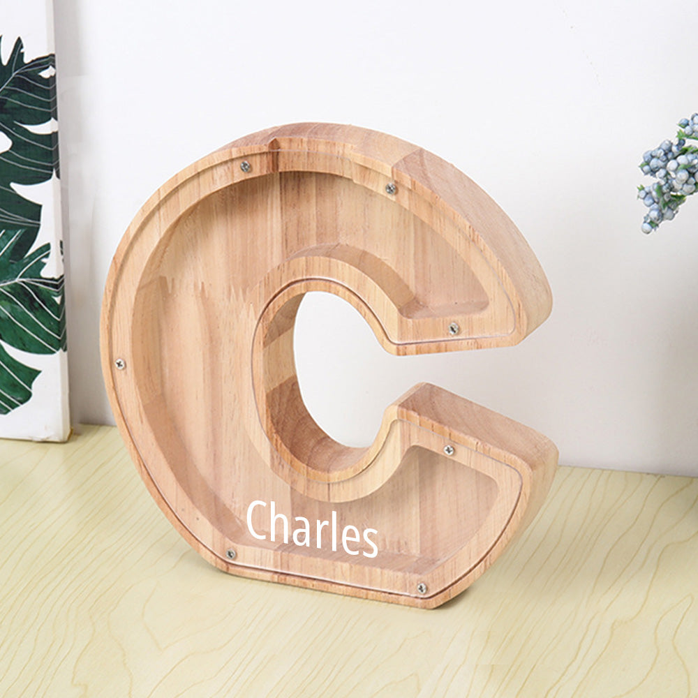 Personalised 26 Letter Wooden Piggy Bank - Custom Name Money Box Gift