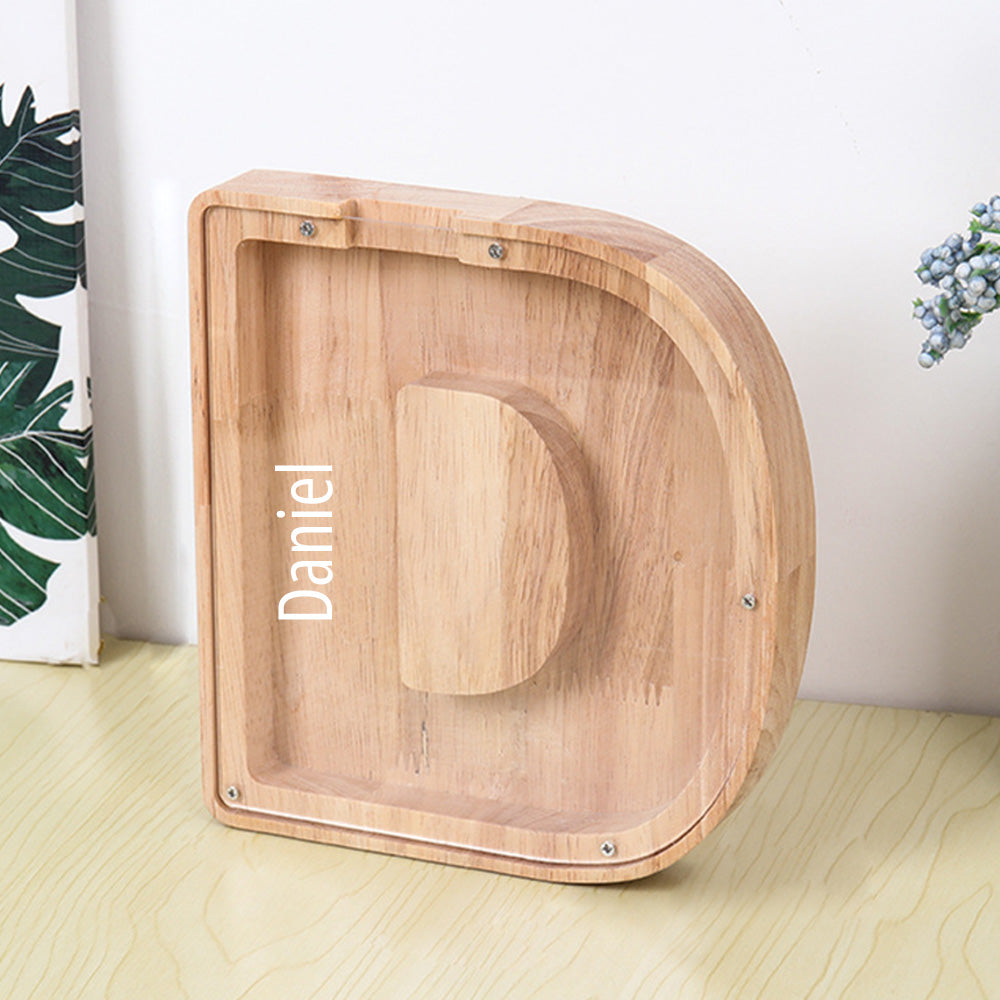 Personalised 26 Letter Wooden Piggy Bank - Custom Name Money Box Gift