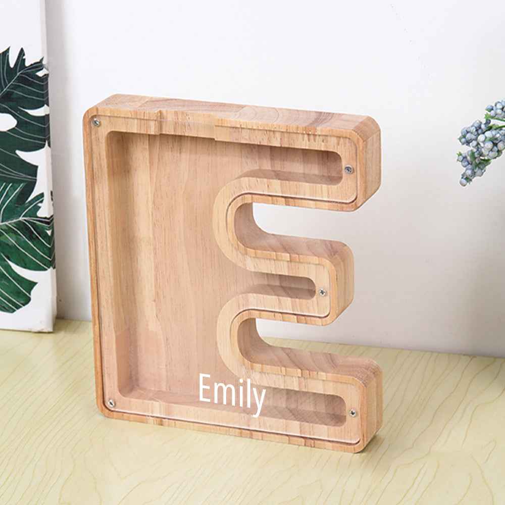 Personalized 26 Letters Piggy Bank Custom Name Wooden Money Box