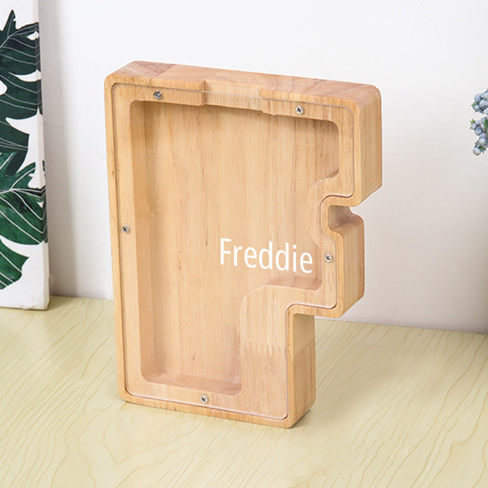 Personalised 26 Letter Wooden Piggy Bank - Custom Name Money Box Gift